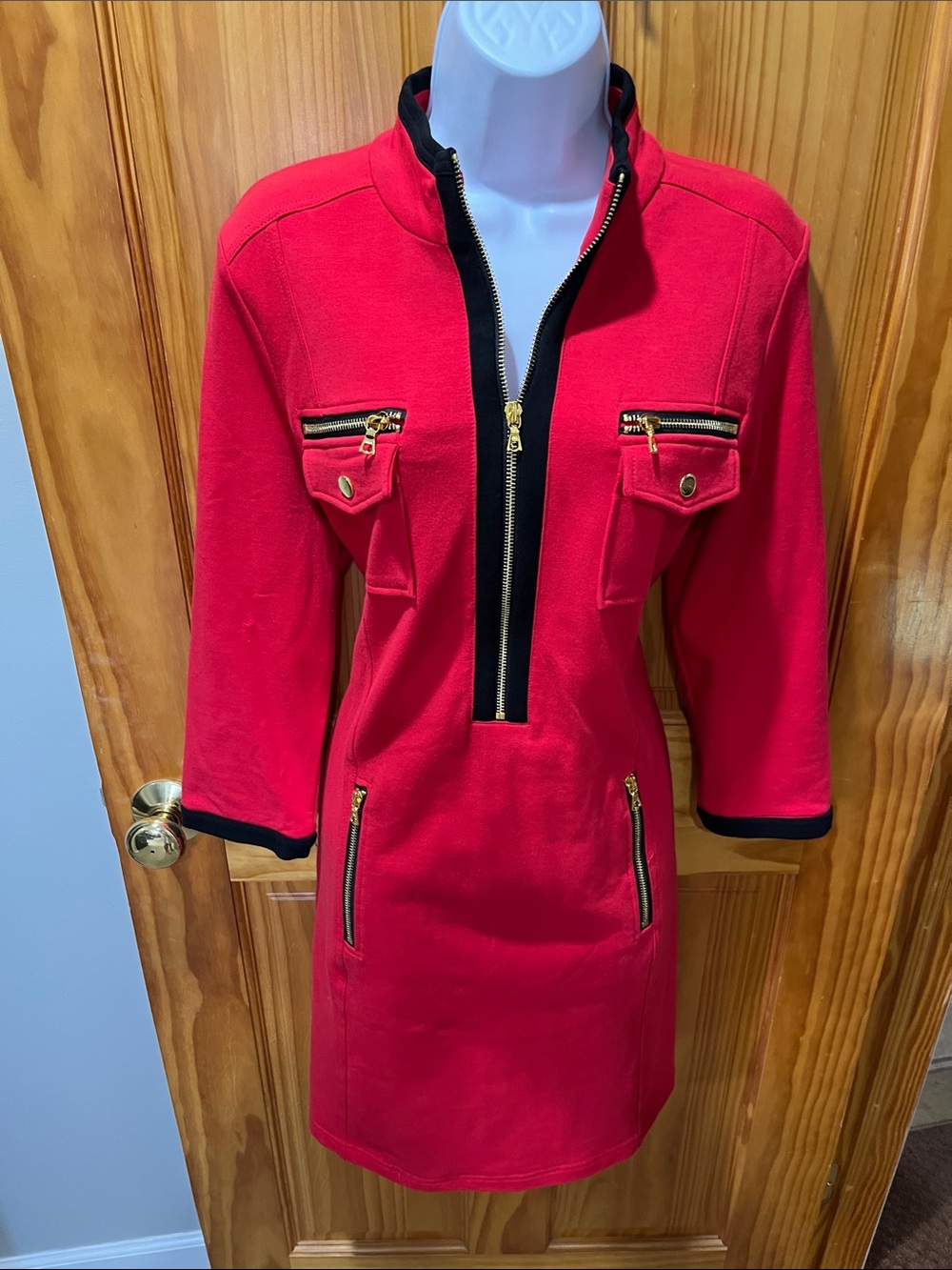 Beautiful Boston Proper Red Dress with pretty gold zipper detailing - Picture 6 of 10